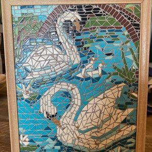 Vintage Swan Mosaic Art Piece Grannycore Bohocore Unique Art 8.5x11 Artdeco
